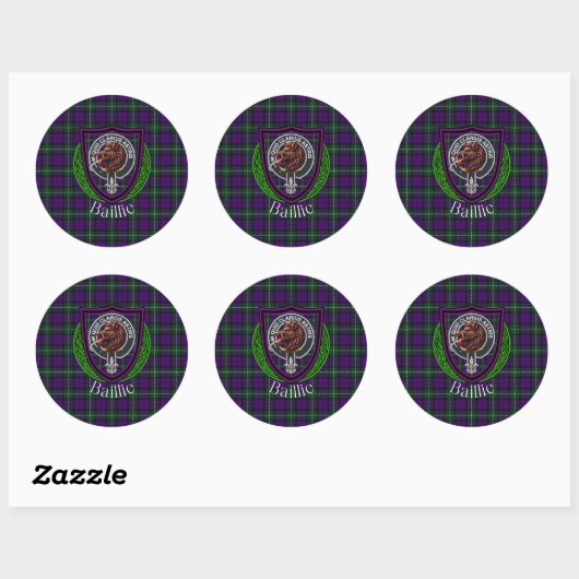Baillie Scottish Clan Tartan & Crest Runder Aufkleber (Blatt)