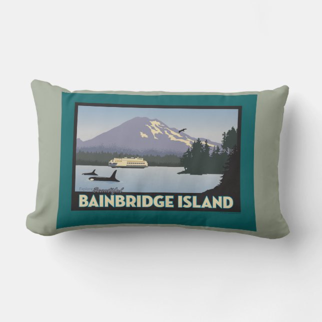 Bainbridge Island Retro-Stift Poster Art Lendenkissen (Vorderseite)