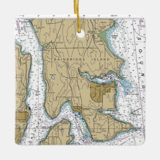Bainbridge Island WA Chart Keramikornament (Vorderseite)