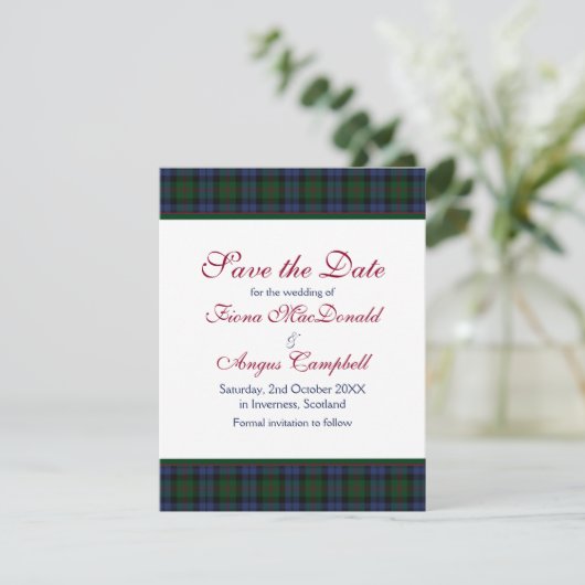 Baird Tartan Wedding Save the Date Card (Stehend Vorderseite)