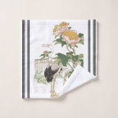 Bairei Crane Birds Peonies Japanisches Badetuch Se Badhandtuch Set (Waschlappen)