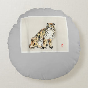 Bairei Gakan Meija Erbe Japanischer Art Tiger Rundes Kissen