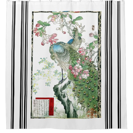 Bairei Pfauenvögel Blume Duschvorhang (Vorderseite)