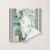Bairei Woodpecker Cherry Japanisches Badetuch Set (Waschlappen)