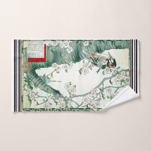 Bairei Woodpecker Cherry Japanisches Badetuch Set (Handtuch)