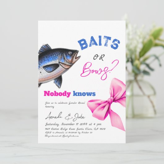 Baits oder Bows Blau oder Rosa Fishing-Gender-Offe Einladung (Stehend Vorderseite)