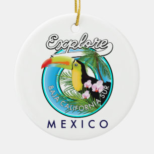 Baja California Sur Mexico Retro-Logo Keramik Ornament