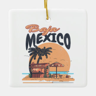 Baja Mexico Seaside Bar Distressed Keramikornament