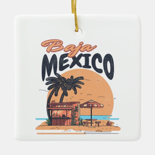 Baja Mexico Seaside Bar Distressed Keramikornament (Vorderseite)