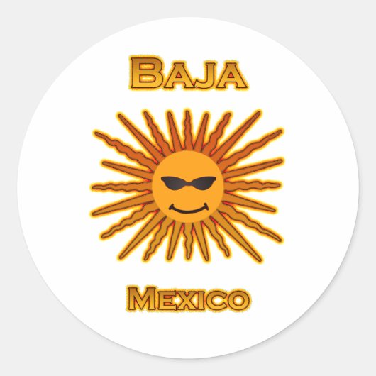 Baja Mexico Sun Face Icon Runder Aufkleber (Vorderseite)
