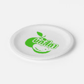 Bak Sida Ō Farang geschrieben in Thai Isaan Dialec Pappteller (Schrägansicht)