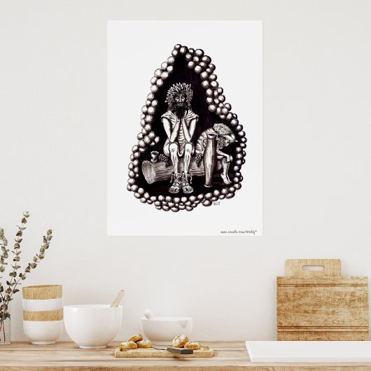 Bakchusgott, schwarz-weiß zeichnend poster (Küche)