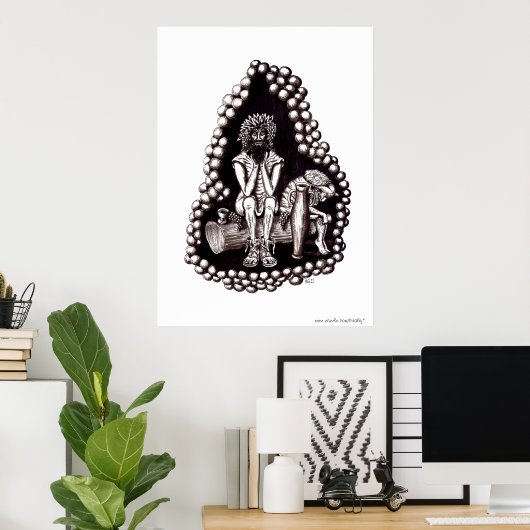 Bakchusgott, schwarz-weiß zeichnend poster (Heimbüro)