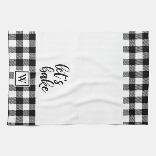 Bake Buffalo Karierte Monogramm Schwarz-weiß Geschirrtuch (Horizontal)