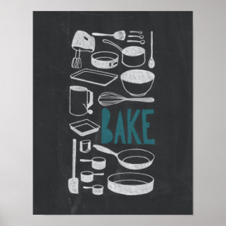 Bake - Chalkboard Küche Art Poster