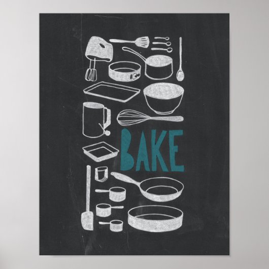 Bake - Chalkboard Küche Art Poster (Vorne)