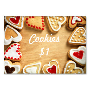 Bake Sale Table Signage Card Cookies auf Holz Tischnummer