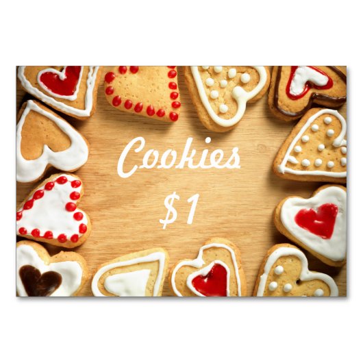 Bake Sale Table Signage Card Cookies auf Holz Tischnummer (Vorderseite)