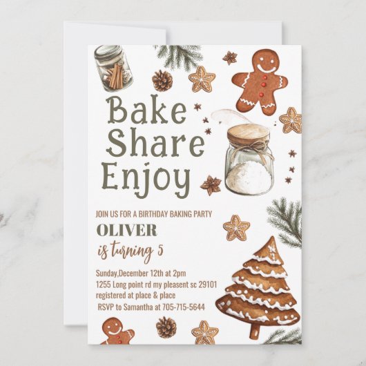 Bake Share Enjoy Christmas Birthday Party Einladung (Vorderseite)