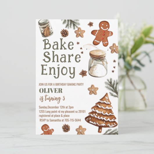 Bake Share Enjoy Christmas Birthday Party Einladung (Stehend Vorderseite)