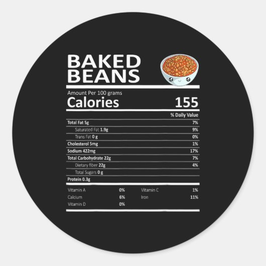 Baked Beans Nutritional Facts Thanksgiving X-mas G Runder Aufkleber (Vorderseite)