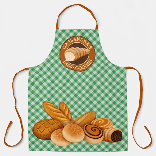 Baked Goodies Brot Baker's Logo Green Gingham Schürze (Vorderseite)