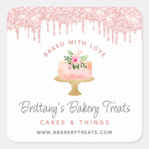 Baked With Love Bäckerei Kuchen Rosa Glitter Quadratischer Aufkleber