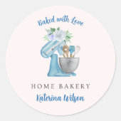 Baked with Love Blue Flower Mixer Runder Aufkleber (Vorderseite)