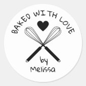 Baked With Love Kitchen Whisk Black And White Runder Aufkleber (Vorderseite)