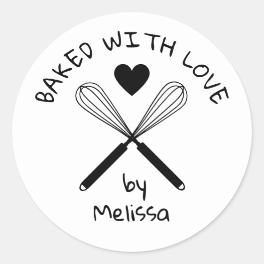 Baked With Love Kitchen Whisk Black And White Runder Aufkleber (Vorderseite)