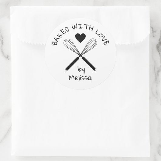 Baked With Love Kitchen Whisk Black And White Runder Aufkleber (Tasche)