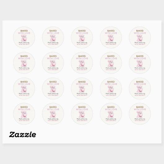 Baked with Love Stickers Labels with Pink Mixer (Blatt)