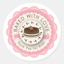 Baked with Love Thank You For Order Round Sticker