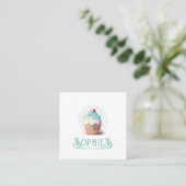 Baker Bakery Cupcake Logo Square Business Card Quadratische Visitenkarte (Stehend Vorderseite)