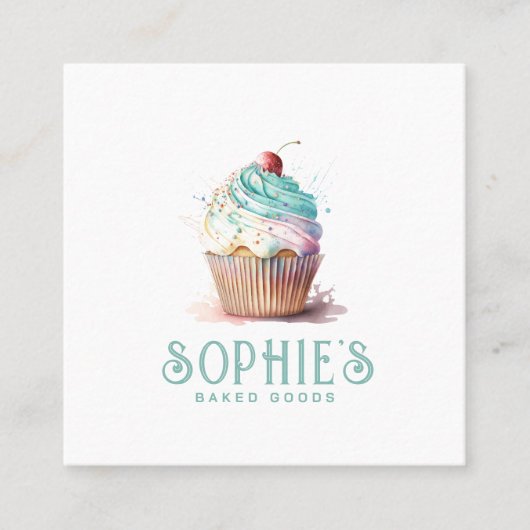 Baker Bakery Cupcake Logo Square Business Card Quadratische Visitenkarte (Vorderseite)