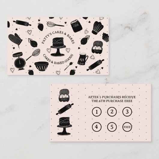Baker Baking Utensids Rosa Black Loyalty Cards Visitenkarte (Vorne/Hinten)