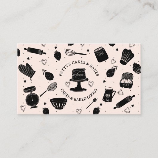 Baker Baking Utensids Rosa Black Loyalty Cards Visitenkarte (Vorderseite)