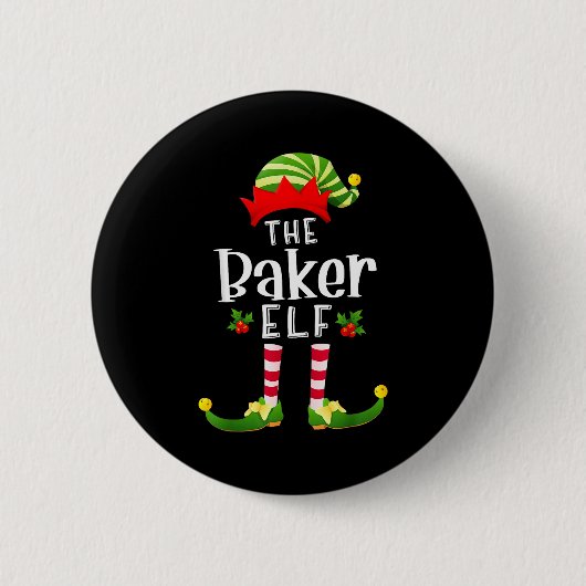 Baker Christmas Elf Matching Pajama X-mas Party Button (Vorderseite)