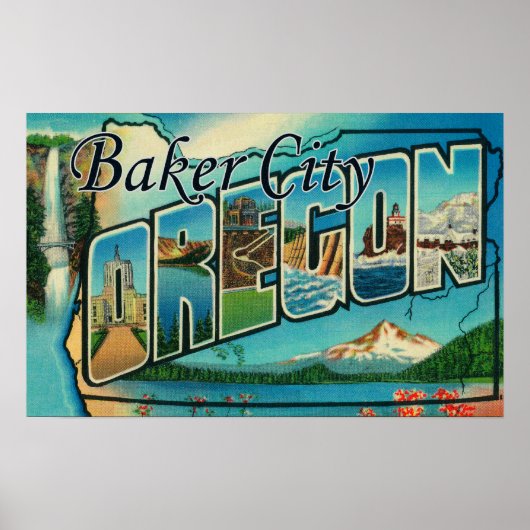 Baker City, Oregon - Große Briefmarkenszenen Poster (Vorne)