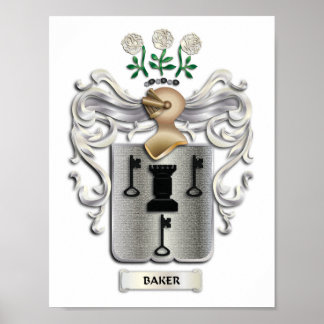 Baker Coat of Arms Print on Heavy Matte Paper Poster