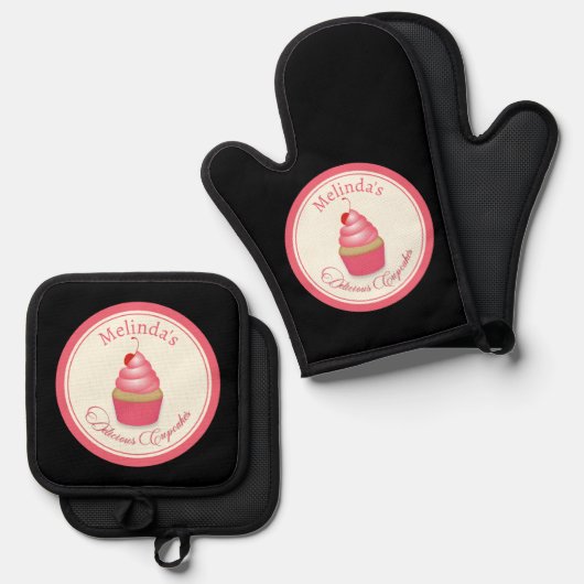 Baker Cupcakes Ofenhandschuh & Topflappen-Set (Vorderseite/Rückseite)