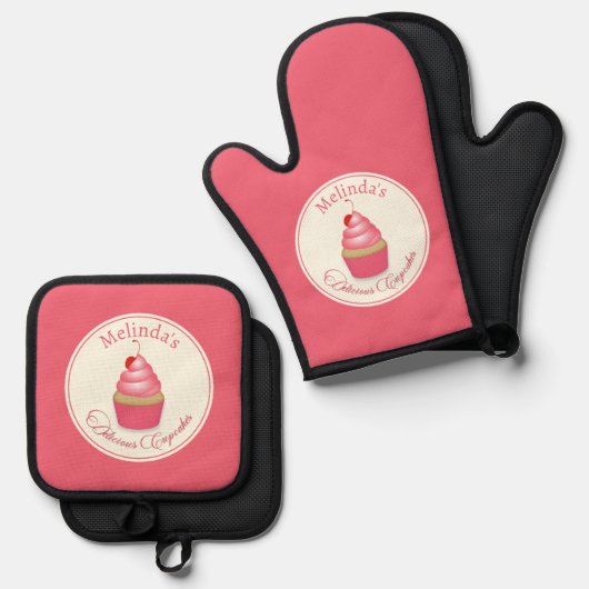 Baker Cupcakes Ofenhandschuh & Topflappen-Set (Vorderseite/Rückseite)