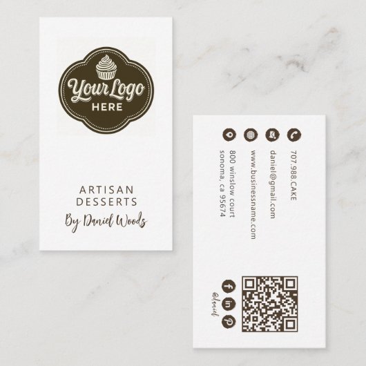 Baker Custom Logo Espresso Brown QR Code Visitenkarte (Vorne/Hinten)