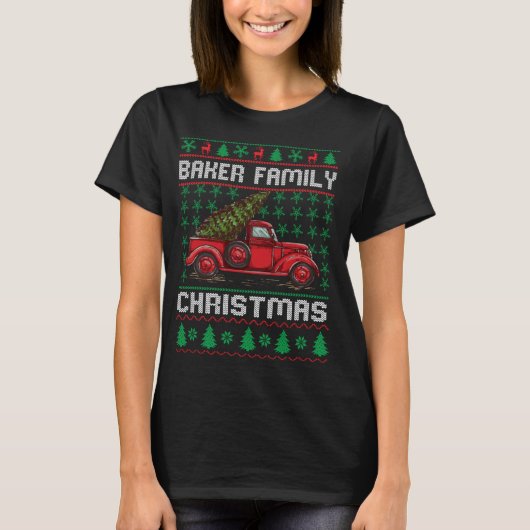 Baker Familie Uggli Weihnachten Sweater Red Truck T-Shirt (Vorderseite)