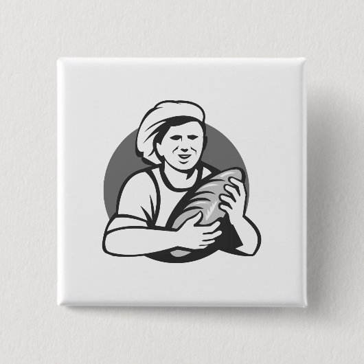 Baker Holding Brot Loaf Graustufen Retro Button (Vorderseite)