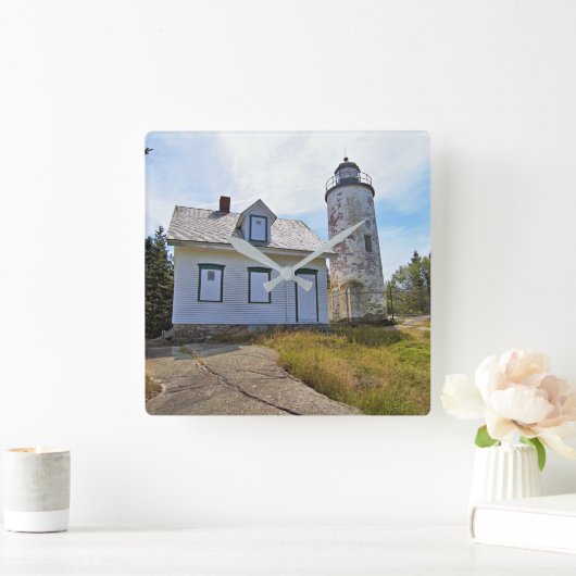 Baker Island Lighthouse, Maine Quadratische Wanduhr (Zuhause)
