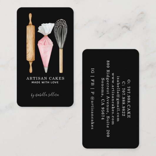 Baker Konditorei Koch Backutensid Schwarz Visitenkarte (Vorne/Hinten)