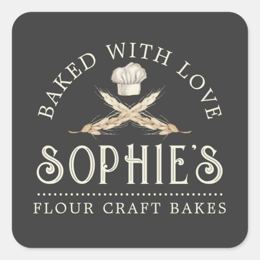 Baker-Logo-Bäckerei Konditorei Koch Schwarzes Prod Quadratischer Aufkleber (Vorderseite)