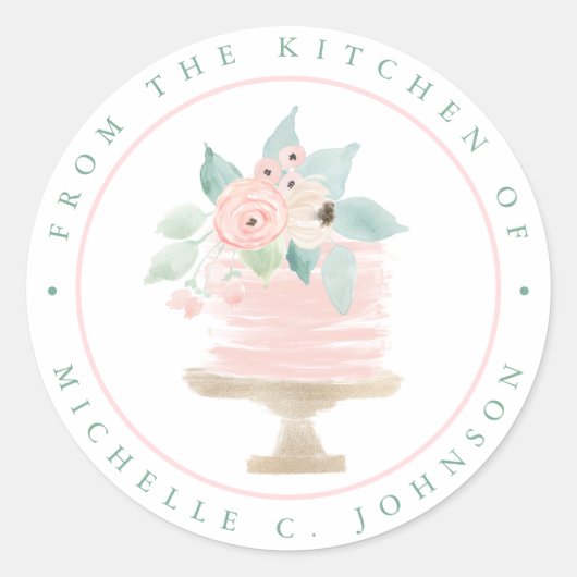 Baker Pastel Watercolor Floral Cake Sticker Etiket (Vorderseite)