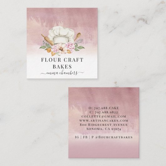 Baker Pastry Koch Bakers Tools Dusty Pink Quadratische Visitenkarte (Vorne/Hinten)